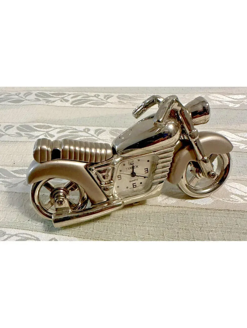 Motorcycle Mini Clock Collectible Timex Quartz Bike Motor Cycle Silver